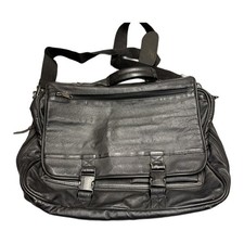 Black Leather Messenger Bag Laptop Briefcase Organizer Crossbody picture