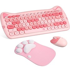 3 PCS Cute Cat Keyboard Mouse Combo USB Wireless Paw Pad 84 Keys 2.4 Ghz picture