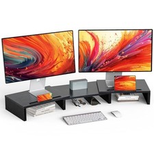 LORYERGO Dual Monitor Stand with 2 Slots for Phone and Tablet, - LEMS14B-E picture
