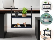 Desktop or Under-Desk Shelf Clamp-on 2-Tier Shelving W/ Adjustable Storage Tray picture