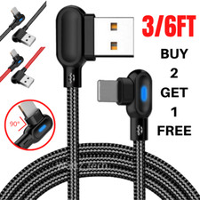 For iPhone 14 13 12 11 XR 8 Charger Cord 3/6Ft 90 Degree USB Fast Charging Cable picture