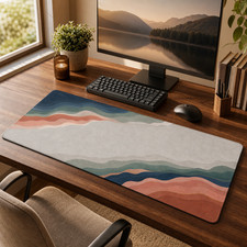 Earth Tone Abstract Desk Mat Boho Wave Gaming Mouse Pad 36x18 picture