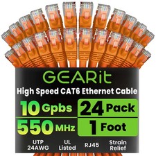 24 PCS Cat 6 Ethernet Patch Cable 1 FT Orange 24AWG 10Gbps RJ45 Network Cord picture