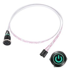 Chassis Metal Button 12mm Power Symbol Green LED Power Button 60cm Wire Black picture