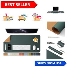 Elegant Dual-Sided Cork Desk Mat - Eco-Friendly Large Mouse Pad, Dark Green picture