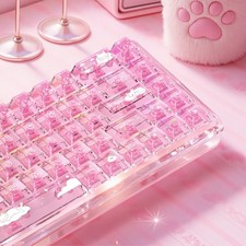 Cute Pink Transparent Keycaps Set 136 Keys PC Crystal Keycaps for Mechanical Key picture