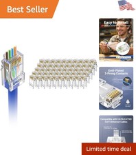 50 Count Cat6 RJ45 Pass-Through Connectors - Gold Plated for Reliable Networking picture