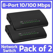 2 Pack 8 Port 100Mbps Network Switch RJ45 LAN Ethernet Sharing Hub Mac PC TV picture