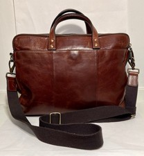 Fossil Brown Leather Messenger Briefcase Bag Adjustable Shoulder Strap Clean picture
