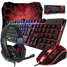 Gaming Keyboard and Mouse and Mouse pad and Gaming Headset, Wired LED RGB picture