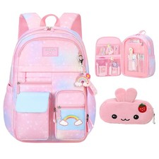 Pink Kawaii Backpack Starry Rainbow Bookbag Cute Large Capacity Backpack Multifu picture