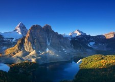 Landscape sunset lake forest fall mountains canada snowy Custom Gaming Mat Desk picture