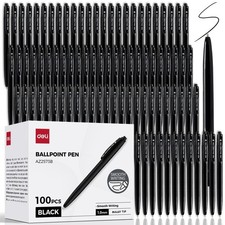 Retractable Ballpoint Pens 100 Pcs 1.0MM Black Ink Deli AZ2573B Bulk picture