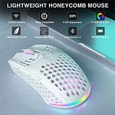 SM600 White Wireless Gaming Mouse Bluetooth Mouse with Honeycomb Shell, Side But picture