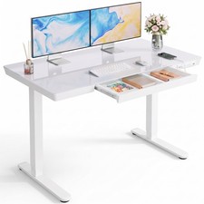 Electric Standing Desk 48x24 Height Adjustable Glass Top USB White Marsail inch picture