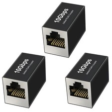 RJ45 Coupler 10Gbps Shielded, Gold-Plated Contacts, Aluminum Alloy Inline 3-Pack picture