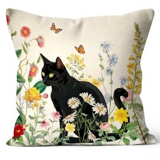Spring Summer Funny Black Cat Flowers Art Home Decorations Outdoor Sofa Throw  picture