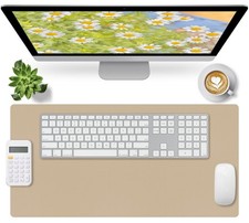 1 PCS Beige Leather Desk Mat Large Mouse Pad Waterproof Writing 23.6x13.8 picture