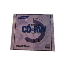 SAMSUNG CD-REWRITABLE 5 PACK 650MB/74 MINUTES NEW SEALED picture