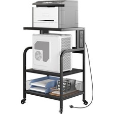 3-Tier Rolling Printer Stand with Power & Lock, Industrial Mobile Office Cart picture