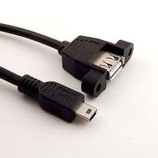 5x Mini USB 5 Pin Male to USB 2.0 A Female Socket Panel Mount Cable 1.5FT Black picture