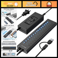 16-Port Powered USB 3.2 Hub - 8 USB-A & 8 USB-C, 10Gbps High-Speed Data Transfer picture