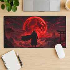 Dark Samurai Red Moon Anime XXL Gaming Desk Mat 16x32