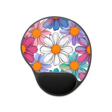 Colorful Daisy Pattern Mouse Pad with Wrist Rest | Floral Office Desk Mat picture