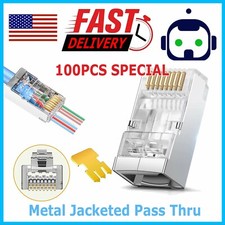 100pcs CAT6 Shielded RJ45 Pass Through Modular Plug Cable Connector End 8P8C picture