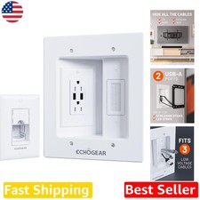 Elite TV Cord Hider White: 2 AC + 2 USB, Wall Cable Management System picture