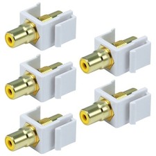 5x RCA Audio Video Keystone Jack Female Coupler Yellow Center Wall Plate White picture