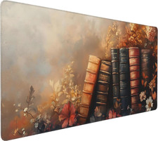 Floral Aesthetic Book Gaming Mouse Pad, Earth Tone Dark Romanticism Desk Mat wit picture