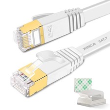 Cat 7 Flat Ethernet Cable 50ft White, High Speed 10GB Shielded (STP) LAN Inte... picture