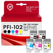 PFI-102 Ink 5-Pack (MBK/BK/C/M/Y) for Canon IPF500 IPF610 IPF710 IPF750 picture
