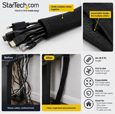 StarTech 2m Cable Management Sleeve 3 Pack Black Cord Organizer Wrap NEW WKSTNCM picture