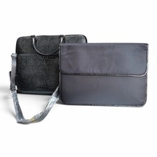 Levenger Black Genuine Leather Crocodile Embossed Briefcase Messenger Bag 16x12