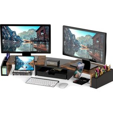 Extendable Rustic Brown Monitor Riser for Dual Displays - Organized Workspace picture