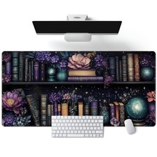 Purple Flowers Bookshelf Desk Mat Bookish Desk Pad Celestial Floral Books Lar... picture