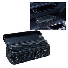 Bling Coin Holder Car Crystal Rhinestone Storage Box 4 Compartment Black picture