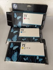 HP Lot of 3 DesignJet Ink 72 Office Photo Yellow Cyan Magenta Exp Open Box picture