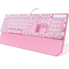 Pink Retro Punk Typewriter Mechanical Gaming Keyboard White Backlit Blue Switch picture