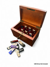 Premium Wooden USB Drive Organizer Case Velvet Lined Key Lock USB Holder picture