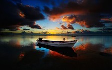 Landscape nature boat sunset calm clouds horizon sky Custom Gaming Mat Desk picture