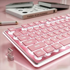 Pink EWEADN X7S Wireless Keyboard White Backlit Metal Panel 2.4G Recharge picture