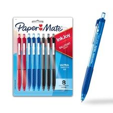 Ballpoint Pens Retractable Medium Point Black Red Blue 8 Pack Paper Mate InkJoy picture
