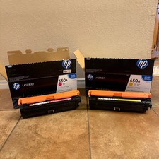 2 Genuine HP 650A Toner Cartridges CE272A Yellow CE273A Magenta OEM Used picture