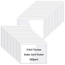 100 Pcs Adhesive Index Card Pockets Clear Label Holder Plastic Photo Sleeves ... picture