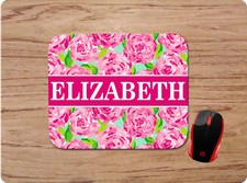 FLORAL PINK ROSES PATTERN PERSONALIZED NAME CUSTOM MOUSE PAD DESK MAT GIFT picture