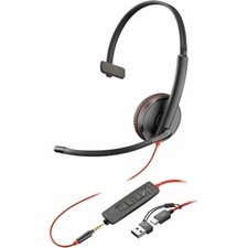Poly Blackwire 3215 Monaural Wired Headset 3.5mm Plug + USB-C/A Adapter 8X227A6 picture