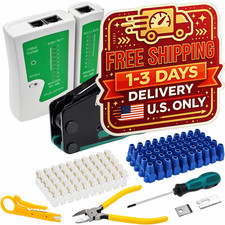 RJ45 Crimp Tool Pass Through Ethernet Crimper Kit Cat5e Cat6 Tester 50 Connector picture
